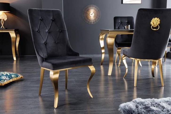 Elegante stoel MODERN BAROK zwart fluweel met gouden, Huis en Inrichting, Stoelen, Ophalen of Verzenden