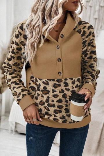 Light French Beige Leopard Print Patchwork Raglan Sleeve Hal beschikbaar voor biedingen