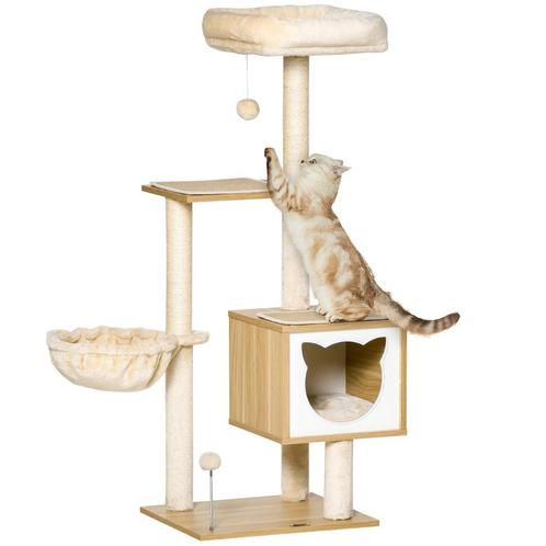 TRUUSK Kattenboom Beige Kattenhol Met Platform 126cm Hoogte, Dieren en Toebehoren, Katten-accessoires, Nieuw, Verzenden
