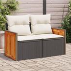 vidaXL Tuinbank 2-zits met kussens poly rattan zwart, Verzenden, Nieuw, Rotan