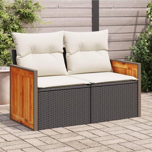 vidaXL Tuinbank 2-zits met kussens poly rattan zwart, Tuin en Terras, Tuinsets en Loungesets, Nieuw, Rotan, Verzenden