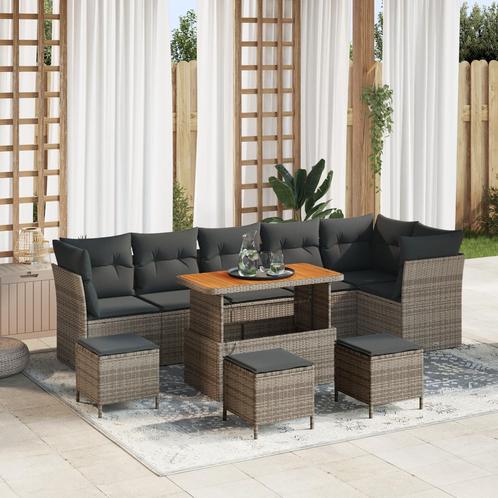 vidaXL 10-delige tuinbankset met kussens in grijs poly, Tuin en Terras, Tuinsets en Loungesets, Nieuw, Verzenden