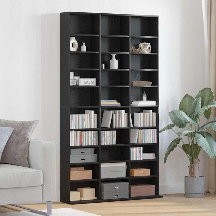vidaXL CD Kast met plank Zwart Eiken 101 x 23 x 177,5 cm, Huis en Inrichting, Woonaccessoires | Cd- en Dvd-rekken, Nieuw, Verzenden