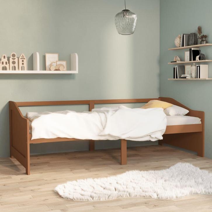 vidaXL Bedbank 3-zits massief grenenhout honingbruin 90x200, Huis en Inrichting, Slaapkamer | Bedden, 90 cm, 200 cm, Bruin, Eenpersoons