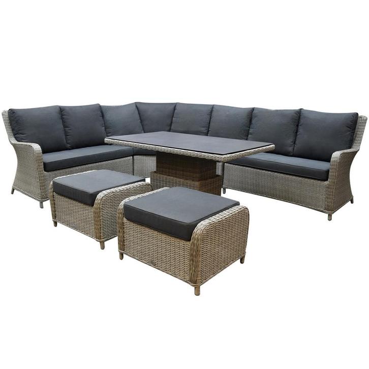 Bilbao dining hoek loungeset 7 delig grijs verstelbare tafel, Tuin en Terras, Tuinsets en Loungesets, Nieuw, Wicker, Ophalen of Verzenden