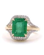 Statement ring - 14 karaat Geel goud - 3.38ct. tw. Smaragd -