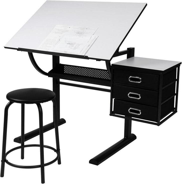 MIADOMODO® Tekentafel met kruk - tafelblad traploos kantelba, Huis en Inrichting, Kasten | Computermeubels, Nieuw, Verzenden