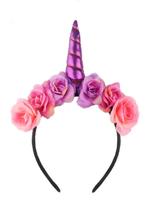 Bloemen Eenhoorn Haarband Paars Unicorn Diadeem Paarse Hoorn, Kleding | Dames, Nieuw, Carnaval, Ophalen of Verzenden, Accessoires