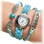 Fako® - Armband Horloge - Multi Uiltjes Sister - Lichtblauw, Nieuw, Verzenden