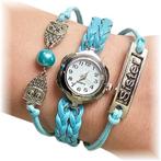 Fako® - Armband Horloge - Multi Uiltjes Sister - Lichtblauw, Verzenden, Nieuw