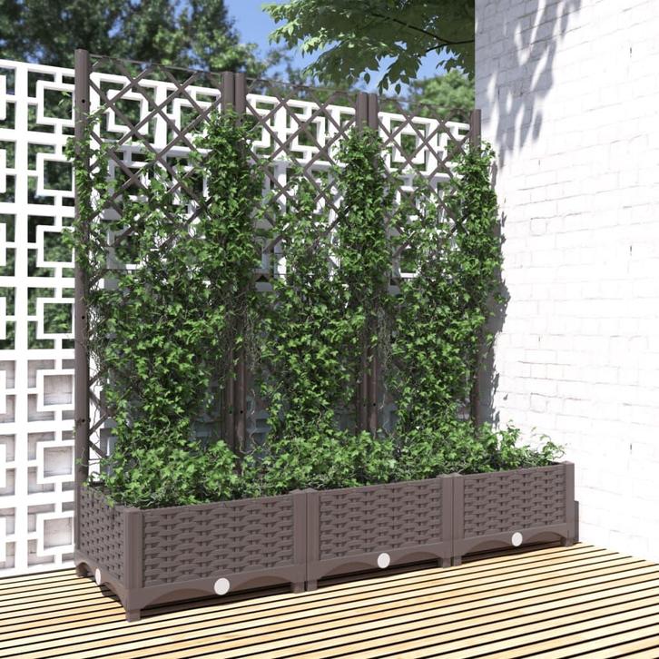 vidaXL Plantenbak met trellis bruin 120x40x121,5 cm PP, Tuin en Terras, Bloembakken en Plantenbakken, 100 cm of meer, Nieuw, Kunststof