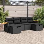 vidaXL 6-delige Loungeset met kussens poly rattan zwart, Verzenden, Nieuw, Rotan, Loungeset