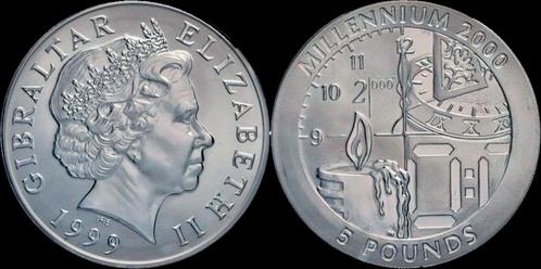 Gibraltar titanium 5 pounds 1999-millennium 2000, Postzegels en Munten, Munten en Bankbiljetten | Verzamelingen, Verzenden