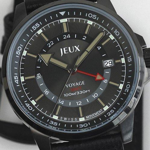 Jeux Horloge - Jeux Voyage GMT – Black Leather Edition -, Sieraden, Tassen en Uiterlijk, Horloges | Heren