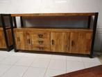 Dressoir Mangohout | Zwart | Breedte: 220,0cm, Huis en Inrichting, Kasten | Dressoirs, Ophalen, Nieuw, Industrieel