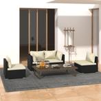 vidaXL 4-delige Loungeset met kussens poly rattan zwart, Verzenden, Nieuw, Rotan, Loungeset