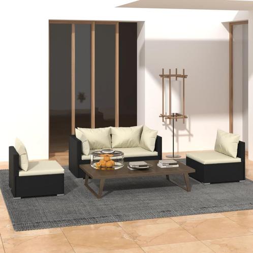 vidaXL 4-delige Loungeset met kussens poly rattan zwart, Tuin en Terras, Tuinsets en Loungesets, Loungeset, Nieuw, Rotan, Verzenden