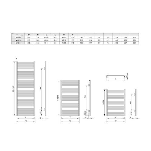 Handdoekradiator Sapho Nevel Recht 55.5x158.3 cm 690W Zilver, Doe-het-zelf en Verbouw, Sanitair, Ophalen of Verzenden