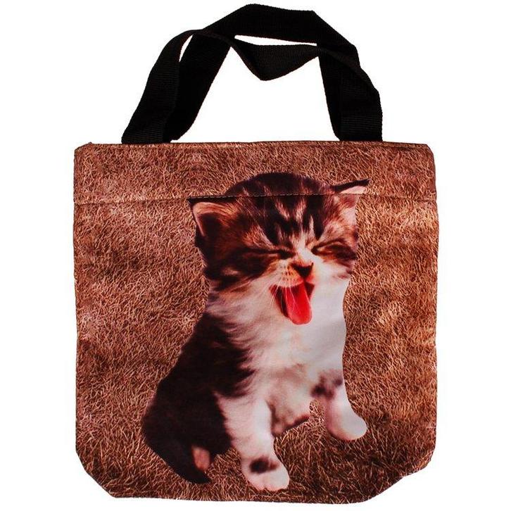 Schoudertasje/Handtasje met grappige kitten - 21x21cm NIEUW, Sieraden, Tassen en Uiterlijk, Tassen | Schoudertassen, Bruin, Nieuw