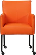 Oranje leren moderne kuipstoel - poot rond zwart met wiel -, Huis en Inrichting, Stoelen, Nieuw, Leer, Ophalen of Verzenden, Eén