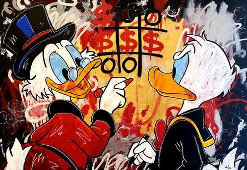 Harleen (1986) - Uncle Scrooge and Donald Duck playing a, Antiek en Kunst, Kunst | Schilderijen | Modern