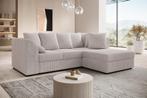 Hoekbank beige ribstof hoekzetel hoeksalon met poef, Verzenden, Driepersoons, 300 cm of meer, Nieuw