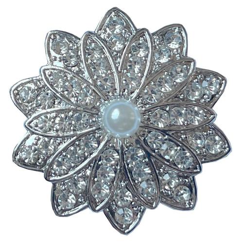 Fako Bijoux® - Magneet Broche XL - Bloem Kristal Met Parel -, Sieraden, Tassen en Uiterlijk, Broches, Verzenden