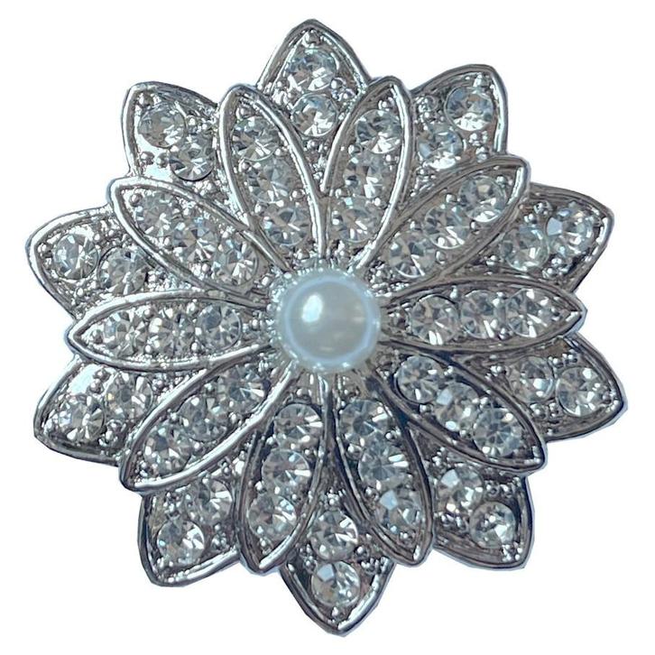 Fako Bijoux - Magneet Broche XL - Bloem Kristal Met Parel -, Sieraden, Tassen en Uiterlijk, Broches, Verzenden