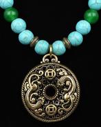 Emeraude, Howlite turquoise - Pixiu, Fleur de Bouddha, Antiek en Kunst