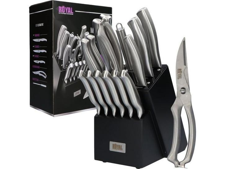 ROYAL KITCHEN GOODS® 16-delige Messenset - RVS Messenblok, Huis en Inrichting, Woonaccessoires | Overige, Zo goed als nieuw, Verzenden
