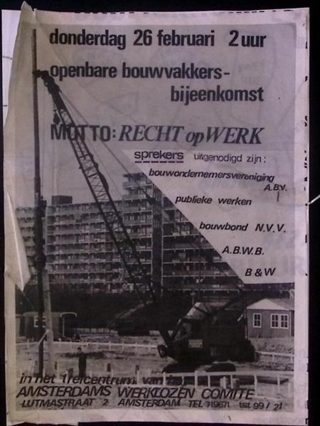 Poster over openbare bouwvakkers-bijeenkomst in Amsterdam, Verzamelen, Posters, Nieuw, Overige onderwerpen, Met lijst, Verzenden