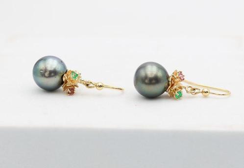 Oorbellen - 14 karaat Geel goud Parel - Smaragd, Sieraden, Tassen en Uiterlijk, Oorbellen