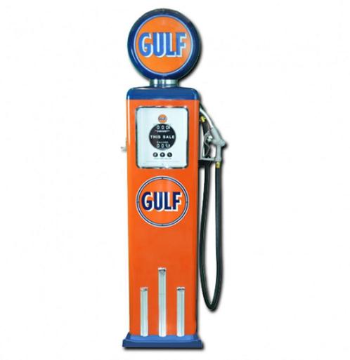 Gulf 8 Ball Benzinepomp Met Voet Oranje & Blauw Reproductie, Verzamelen, Merken en Reclamevoorwerpen, Ophalen