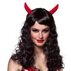 Halloween Pruik Hoorns Zwart, Hobby en Vrije tijd, Feestartikelen, Verzenden, Nieuw