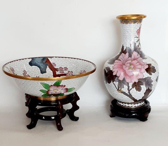 Vaas - Emaille, Hout, Koper - China - Cloisonne Vazen en, Antiek en Kunst, Antiek | Overige Antiek