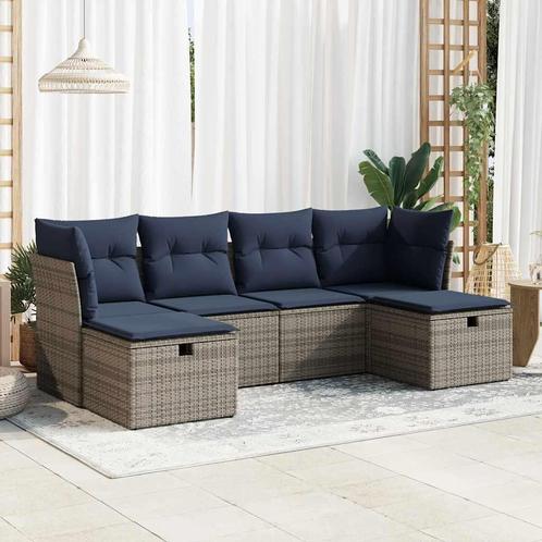 vidaXL 6-delige Loungeset met kussens poly rattan grijs, Tuin en Terras, Tuinsets en Loungesets, Loungeset, Nieuw, Rotan, Verzenden