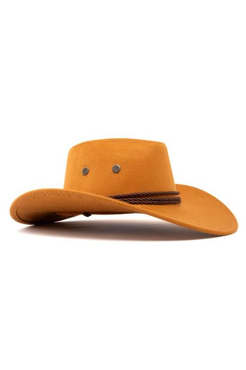Cowboyhoed Caramel Suede Oranje Bruine Suedelook Cowboy West, Kleding | Heren, Carnavalskleding en Feestkleding, Nieuw, Overige maten
