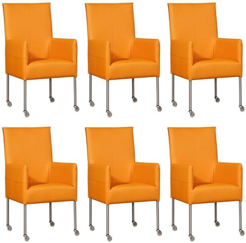 Leren Eetkamerstoelen Spark Oranje Oranje Keukenstoel, Huis en Inrichting, Stoelen, Vijf, Zes of meer stoelen, Overige kleuren