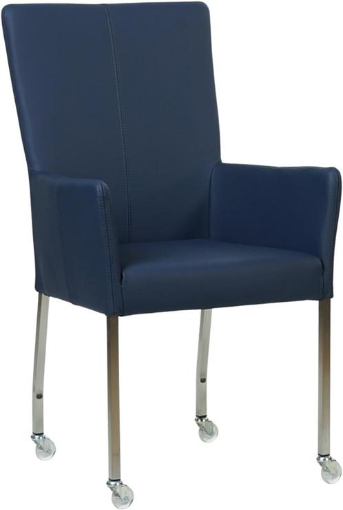 Blauwe leren moderne eetkamerstoel - met armleuning poot vie, Huis en Inrichting, Stoelen, Eén, Overige kleuren, Nieuw, Leer, Ophalen of Verzenden
