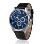 Luxe Heren Horloge - Kwarts Uurwerk Leren Bandje Blauw, Verzenden, Nieuw, Geneva