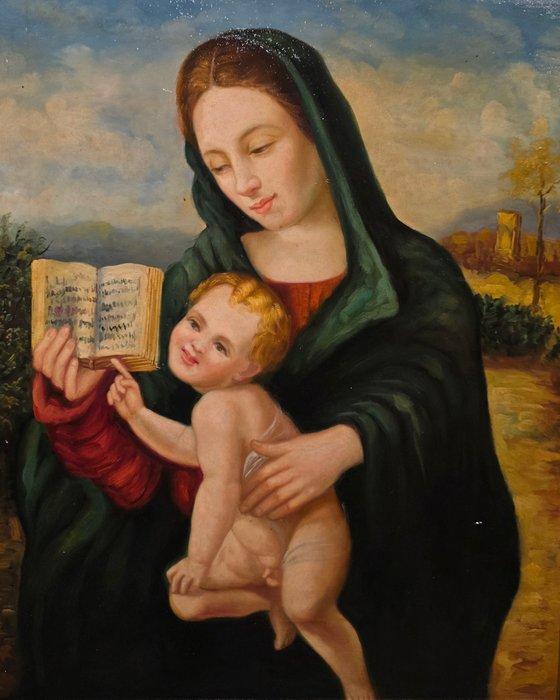 Italiaanse school (XX) - Madonna con Bambino, Antiek en Kunst, Kunst | Schilderijen | Klassiek