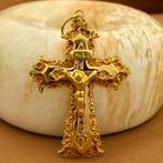 Gouden antieke hanger van een kruis met corpus | INRI, Ophalen of Verzenden, Gebruikt, Goud, Overige merken