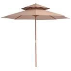 Xl Dubbeldekker parasol met houten paal 270 cm taupe, Nieuw, Verzenden