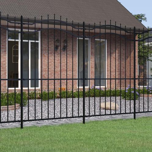 vidaXL Tuinhek met spijlpunten 222 cm gepoedercoat staal, Tuin en Terras, Schuttingen, Nieuw, IJzer, Verzenden