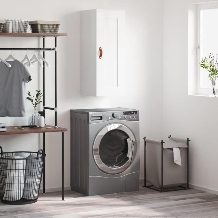 vidaXL Wandkast 34,5x34x90 cm bewerkt hout hoogglans wit, Huis en Inrichting, Kasten | Buffetkasten, 25 tot 50 cm, Nieuw, Overige houtsoorten