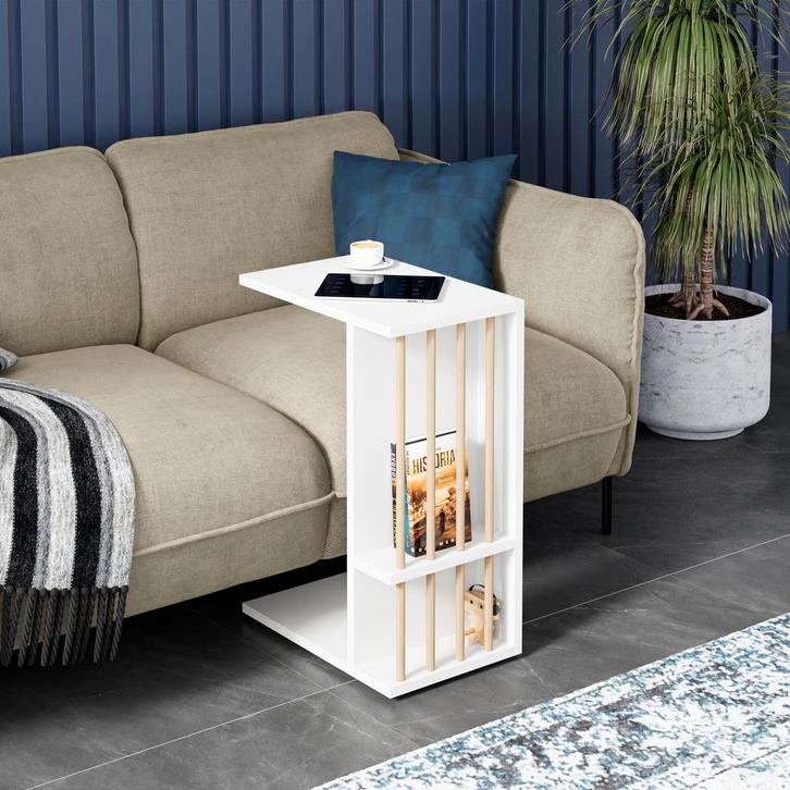 [en.casa] Bijzettafel Siikainen laptoptafel op wielen 44x29x, Huis en Inrichting, Tafels | Bijzettafels, Verzenden