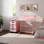 Bureau in hoogte verstelbaar en verrijdbare ladekast - roze, Verzenden, Nieuw