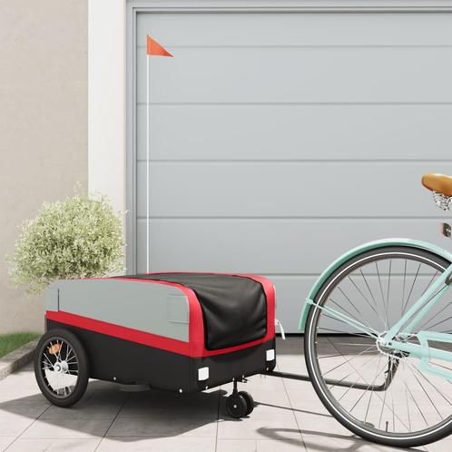 vidaXL Fietstrailer 45 kg ijzer zwart en rood, Fietsen en Brommers, Fietsaccessoires | Aanhangers en Karren, Nieuw, Verzenden