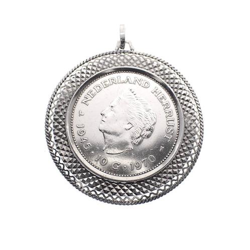 Zilveren hanger van 10 gulden munt Juliana 1970, Sieraden, Tassen en Uiterlijk, Bedels, Gebruikt, Zilver, Verzenden