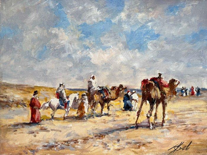 Mikhail Kraiev (1957) - Caravane dans le Désert - Soleil du, Antiek en Kunst, Kunst | Schilderijen | Klassiek